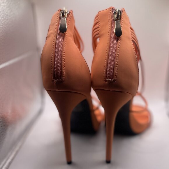 Coral Strappy Stiletto Heels | 4” Heel Sandals | Size 10 | Elegant Nightout - Picture 3 of 7